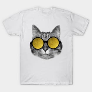 Rich cat wearing yellow sunglasses T-Shirt